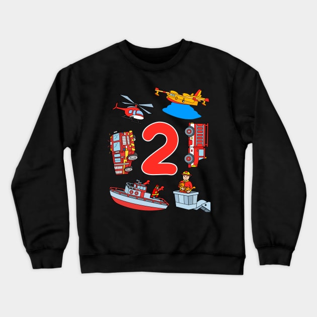 Fireman Firefighter Fire Trucks Toddlers 2 Birthday Crewneck Sweatshirt by samshirts